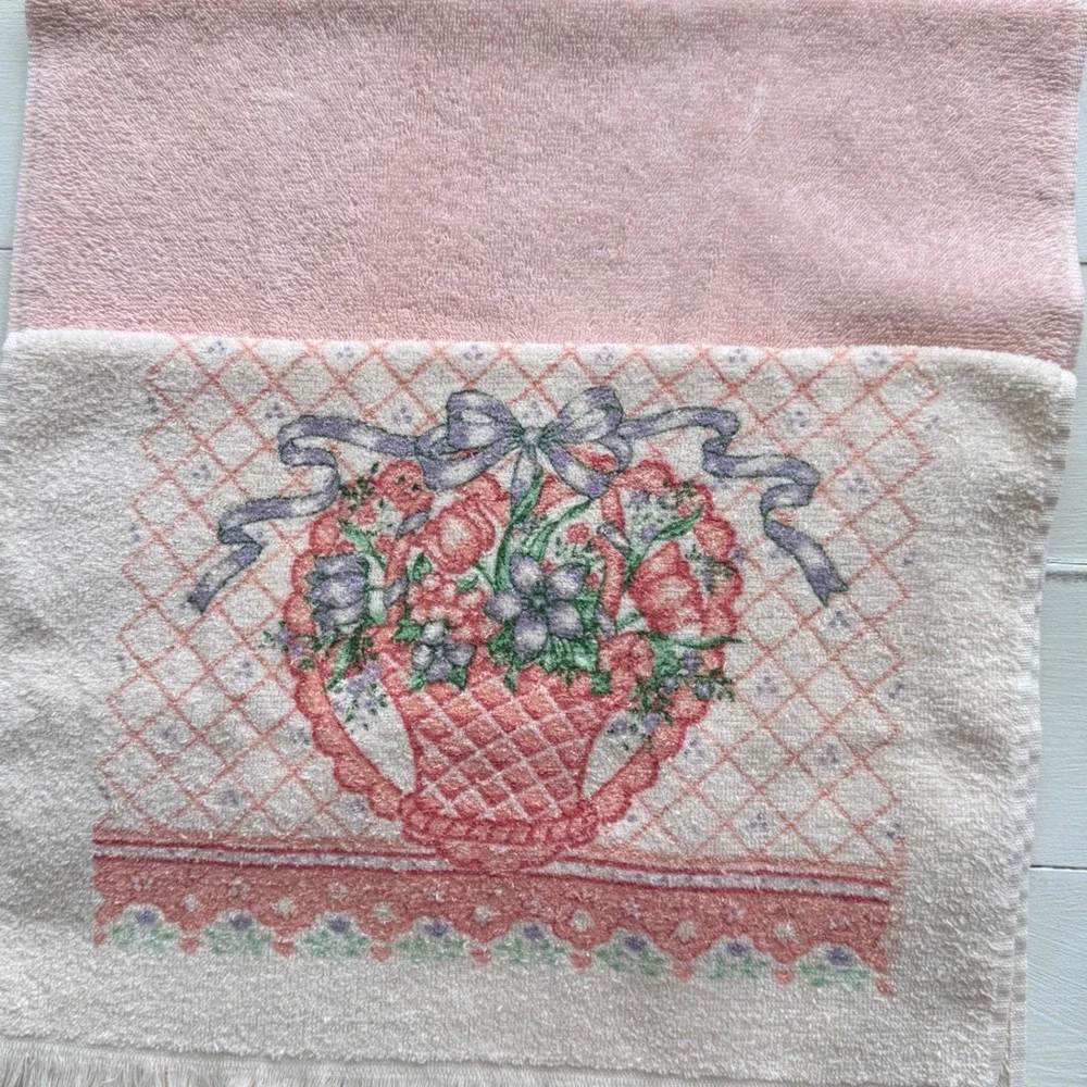 Vintage Cannon Lady Pepperell Pink Floral Hand Towel Set USA Made